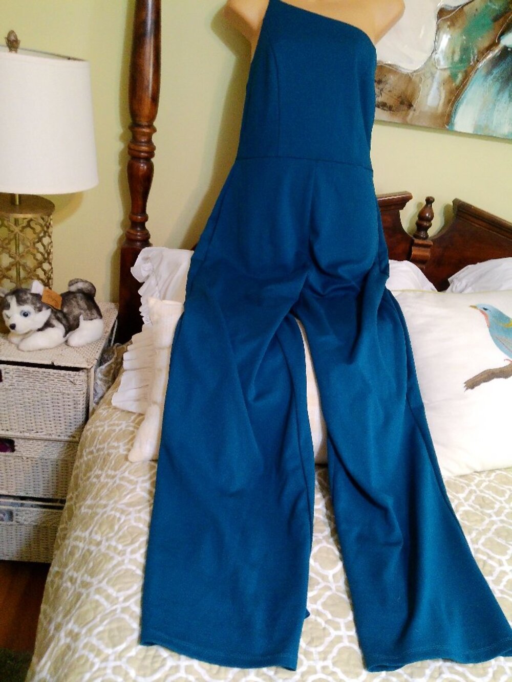 TEAL BLUE JUMPSUIT SIZE LARGE GOOD CONDITION CRYSTAL SKY